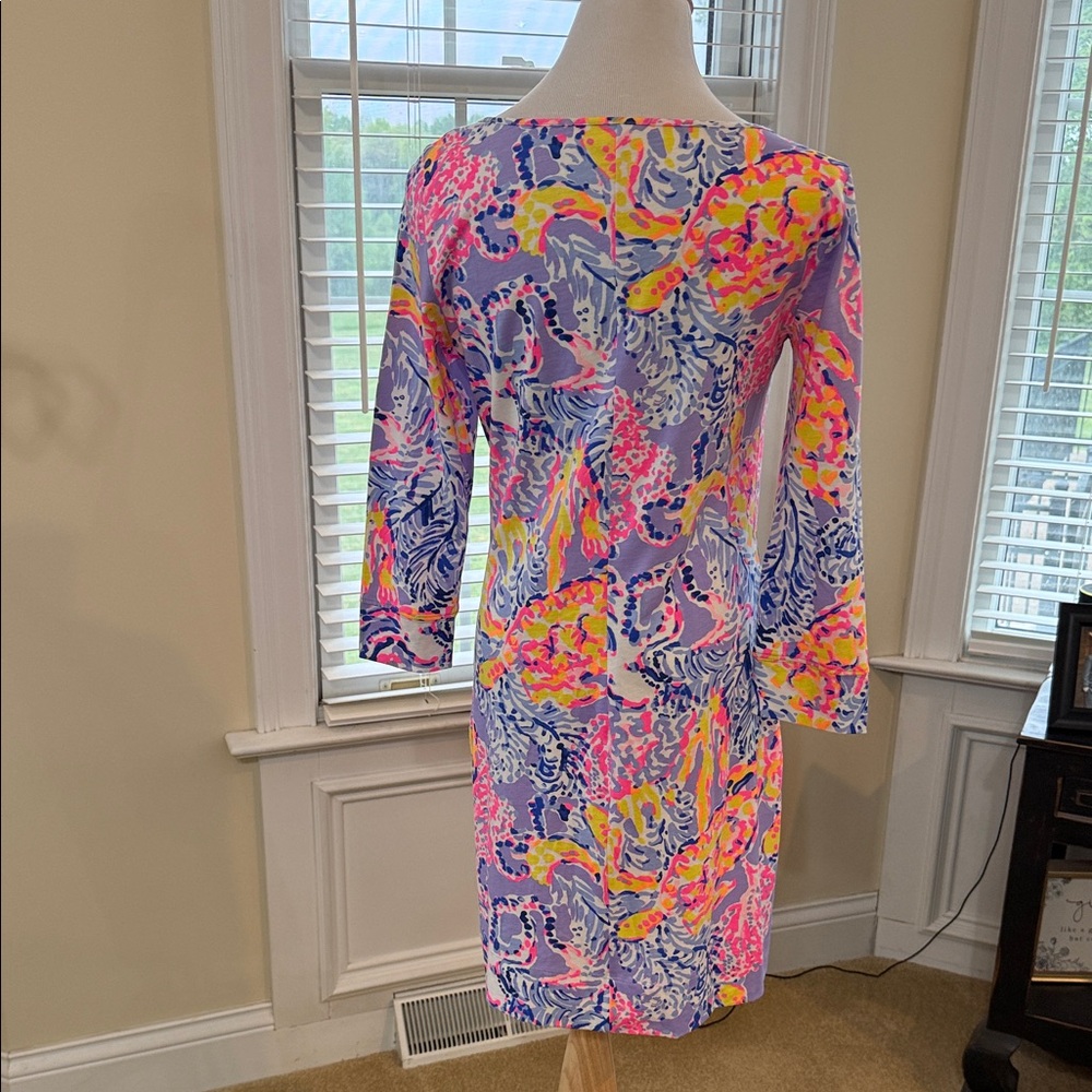 Lilly Pulitzer Lavender Floral Long-Sleeve Shift Dress with Pink & Yellow Print - Picture 2 of 4